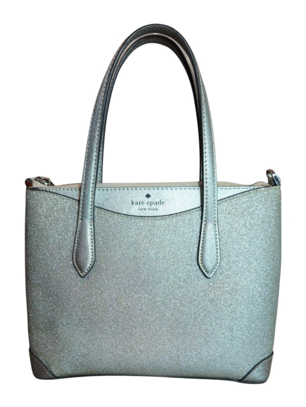 Kate Spade Glimmer Luna Light Silver Glitter Satchel Handbag Purse - Picture 2 of 12